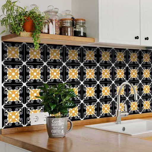 Black and Yellow unique pattern Peel and Stick Floor Tile Stickers Model - C27