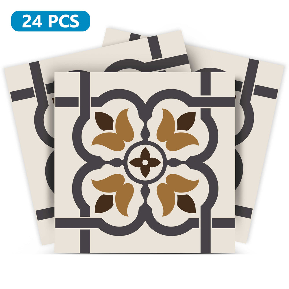 Amazing Brown flower pattern Removable Tile Stickers Model - B102