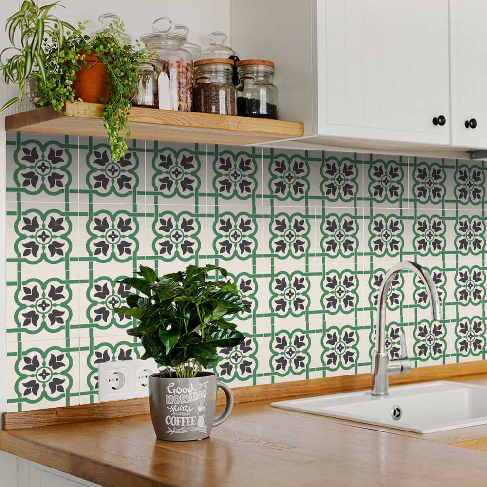 Green tiles backsplash for home design peel and stick tile stickers Model - B104