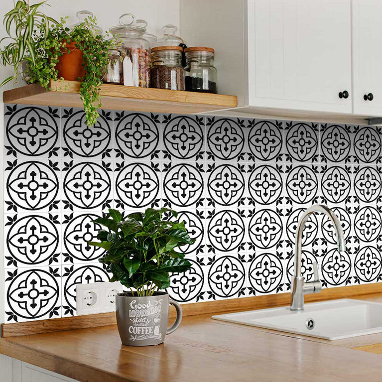 Black and White pattern peel and stick tiles wall décor for kitchens Model - B21