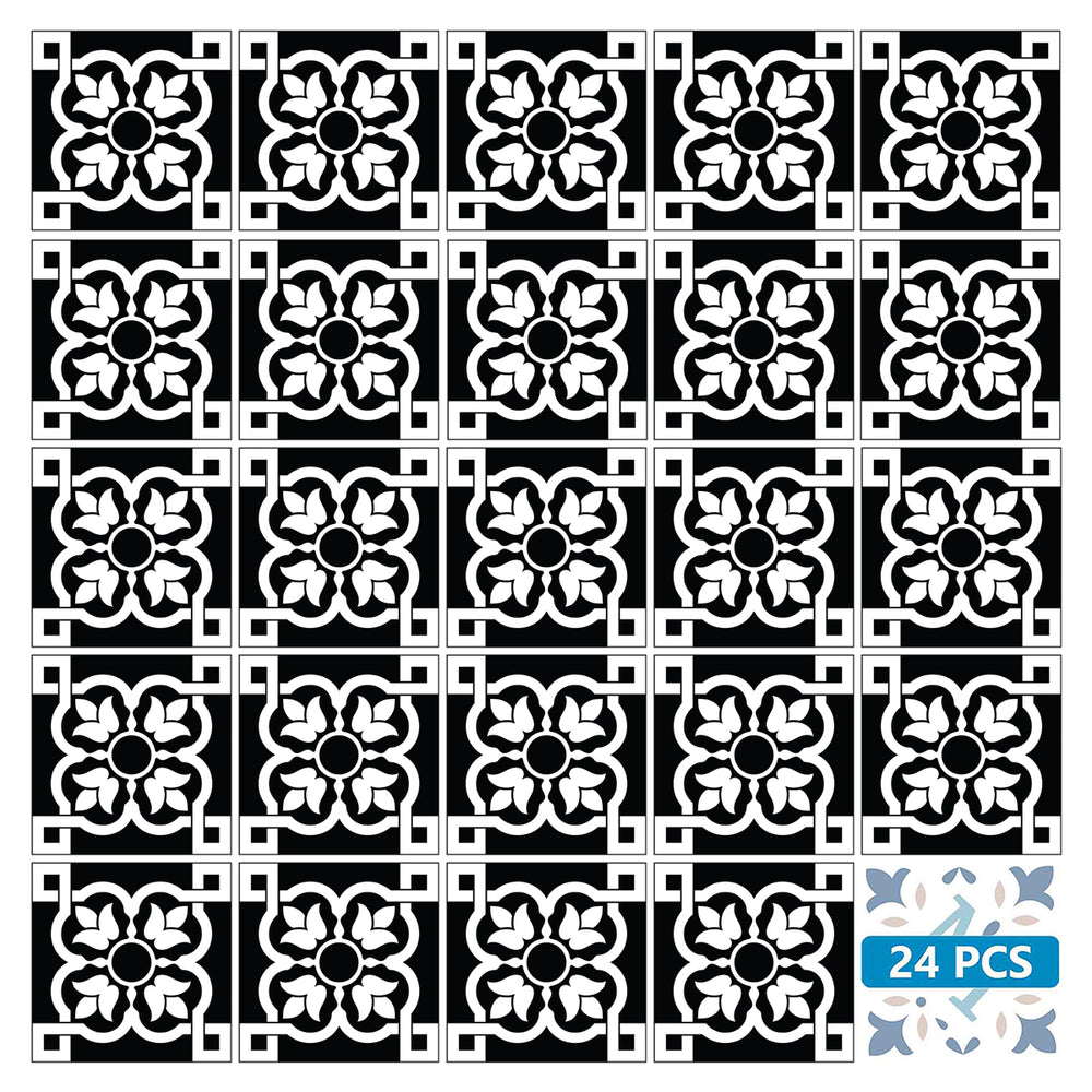 Black and White Flower Peel And Stick Tiles Classic Decor Model - B2