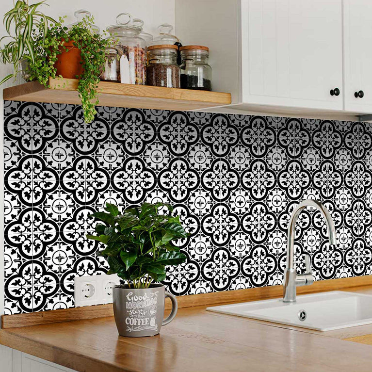 Black and White peel and stick pattern wall décor tile stickers Model - B35