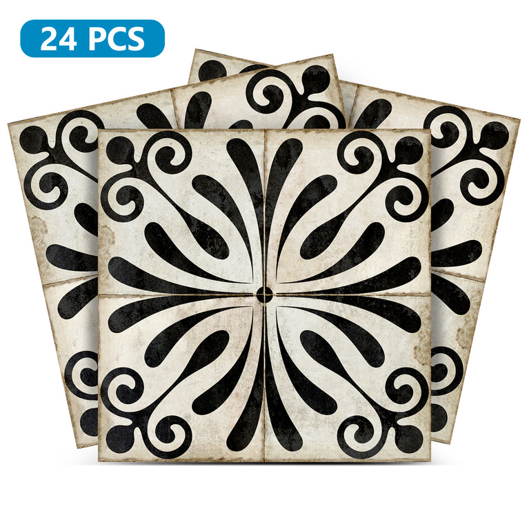 Black And White Vintage Flower Design kitchen Tile Stickers Model - B37