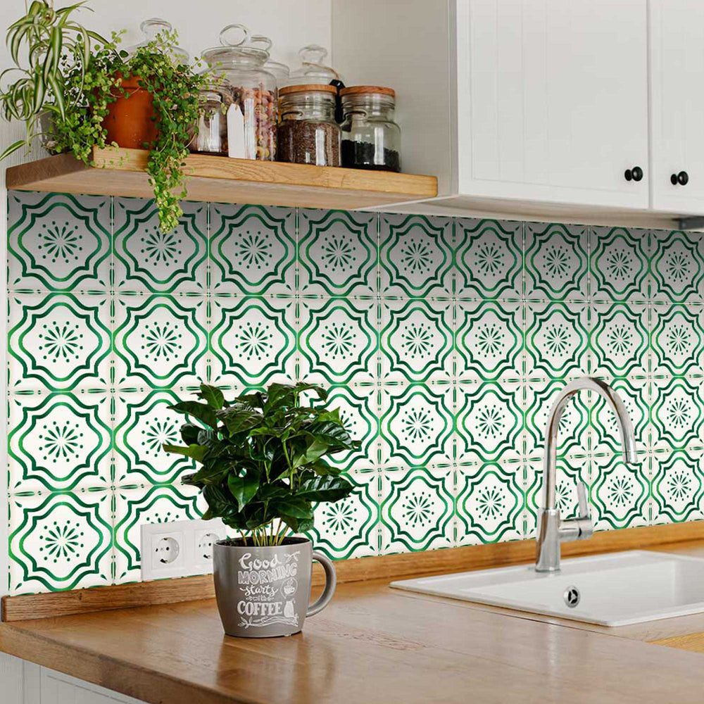 Simple installation Peel and Stick Green pattern Tile Stickers Model - B508