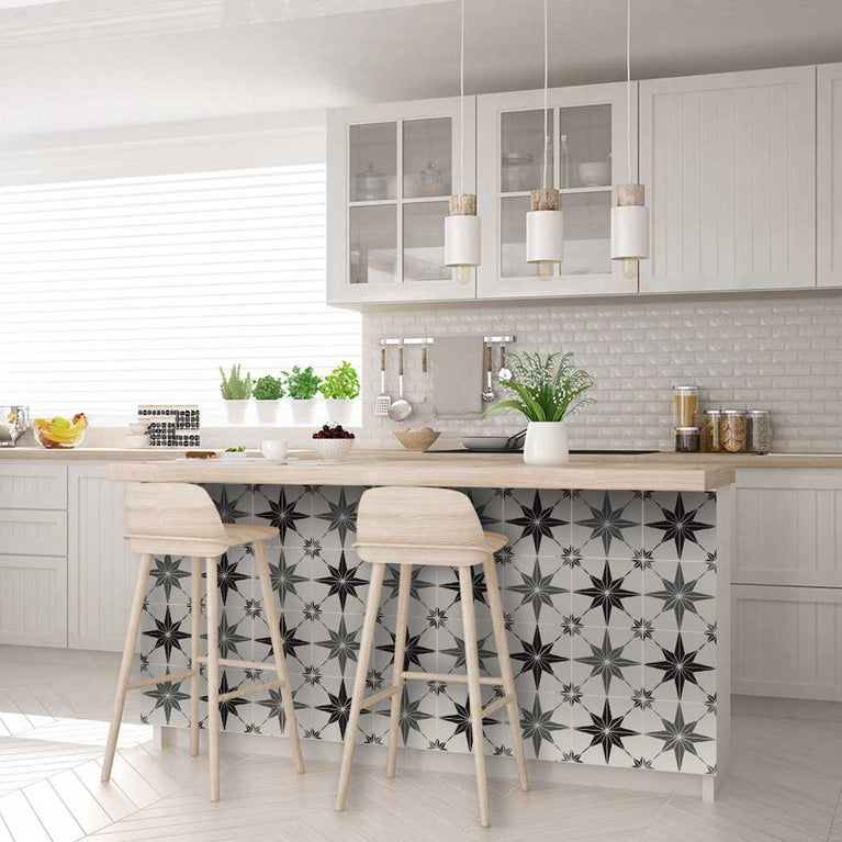 Two pattern Black and Gray star shaped tile stickers for kitchens Model - B570