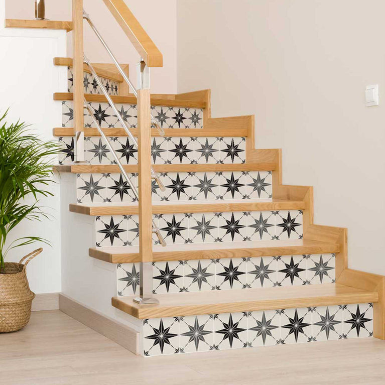 Two pattern Black and Gray star shaped tile stickers for kitchens Model - B570