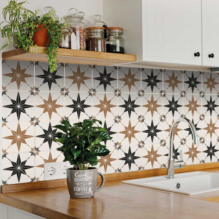 Orange and Black star shaped Durable Floor Tile sticker for home decoration Model - B571