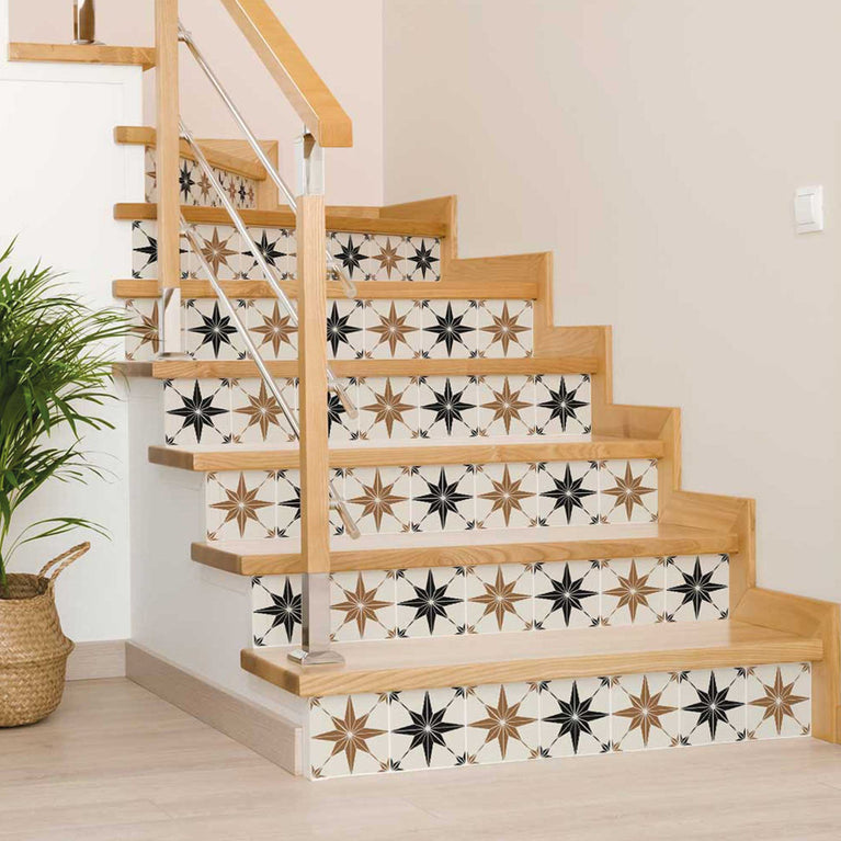 Orange and Black star shaped Durable Floor Tile sticker for home decoration Model - B571