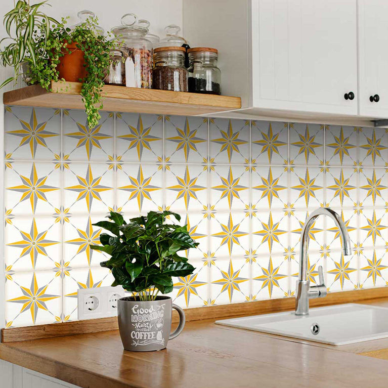 Yellow and Gray Beautiful tile stickers matt Backsplash Model - B64