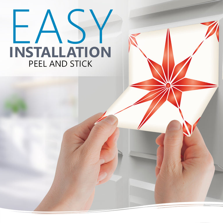 Easy to remove peel and stick wallpaper Red and White  star shaped Tile Stickers Model - B68