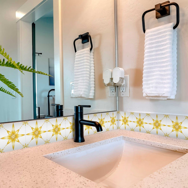 Easy bathroom makeover Yellow star tile stickers easy to apply Model - B73