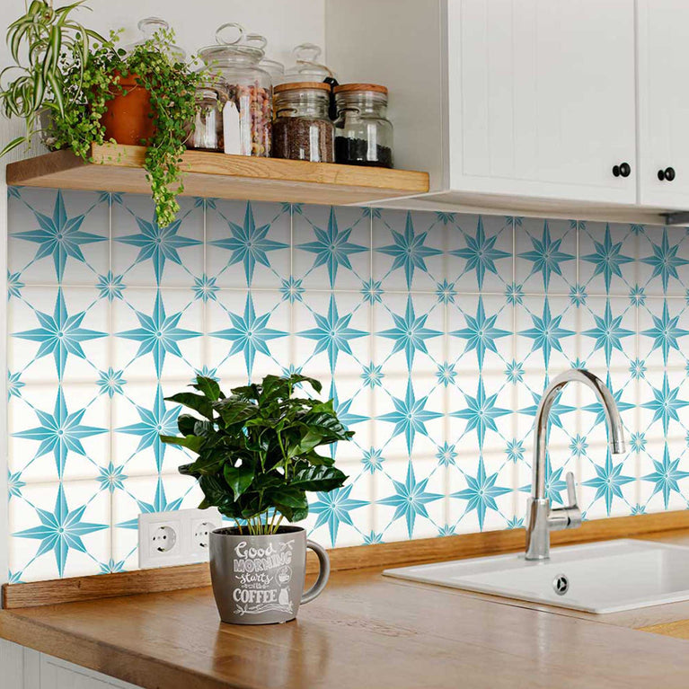 Light Blue star shaped Easy to Install Tile Stickers for DIY Home Renovations Model - B75