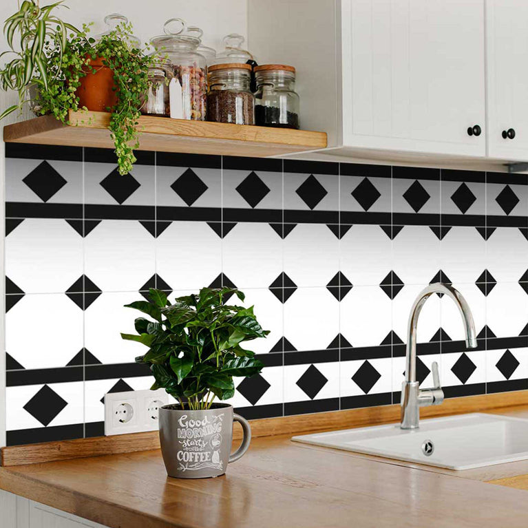 Black and White two patterns for Renters peel and stick Tile Stickers Model - B81