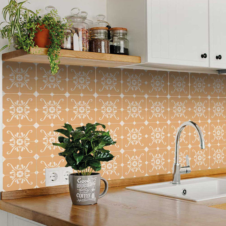 Orange pattern tile stickers DIY Home Renovations easy remove for renters Model - B85