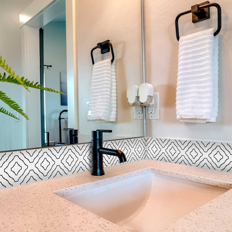 Black and White Bathroom tile stickers pattern for renters Model - B90