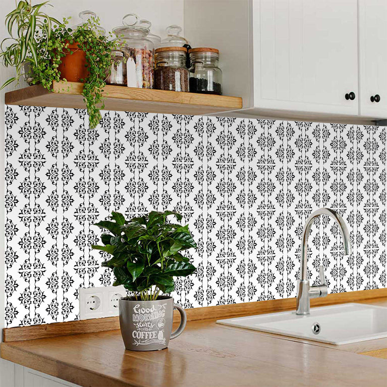 Black and White easy to install kitchen backsplash Tile Stickers Model - BKW6