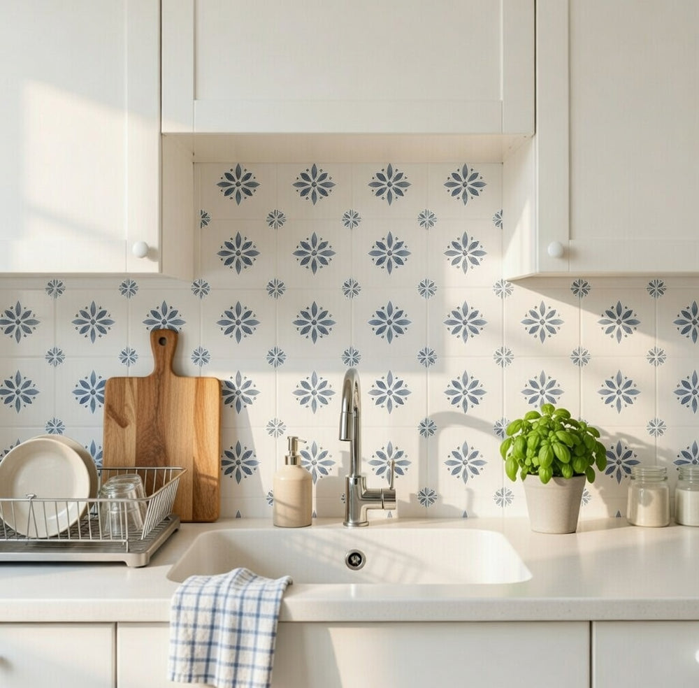 Self-adhesive tiles Peel and stick stair treads blue and Flower Peel and stick tile, Kitchen Trend,s Vintage Decor Model - R929