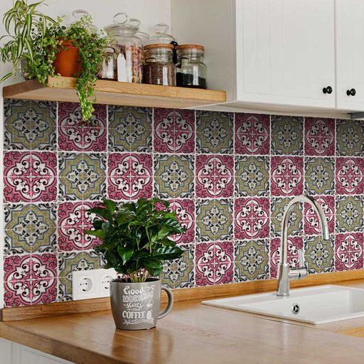 Green and Pink two patterns Spanish Mexican stickers for Home Renovations Model - H219