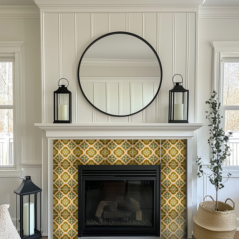 Heritage Floral Medallion Backsplash Tile Stickers, Retro Botanical Arabesque Tile - C189