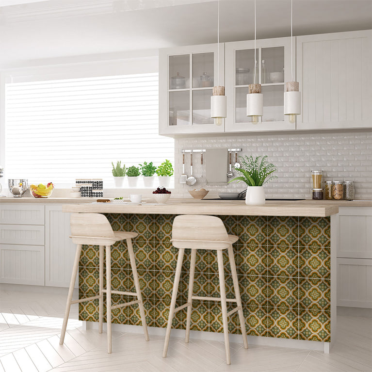 Heritage Floral Medallion Backsplash Tile Stickers, Retro Botanical Arabesque Tile - C189