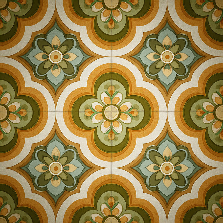 Heritage Floral Medallion Backsplash Tile Stickers, Retro Botanical Arabesque Tile - C189