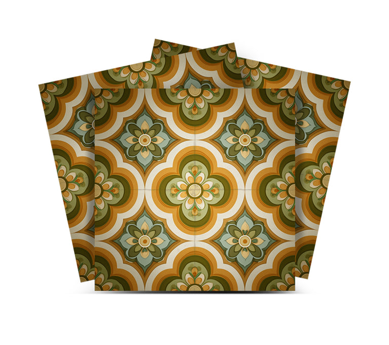 Heritage Floral Medallion Backsplash Tile Stickers, Retro Botanical Arabesque Tile - C189