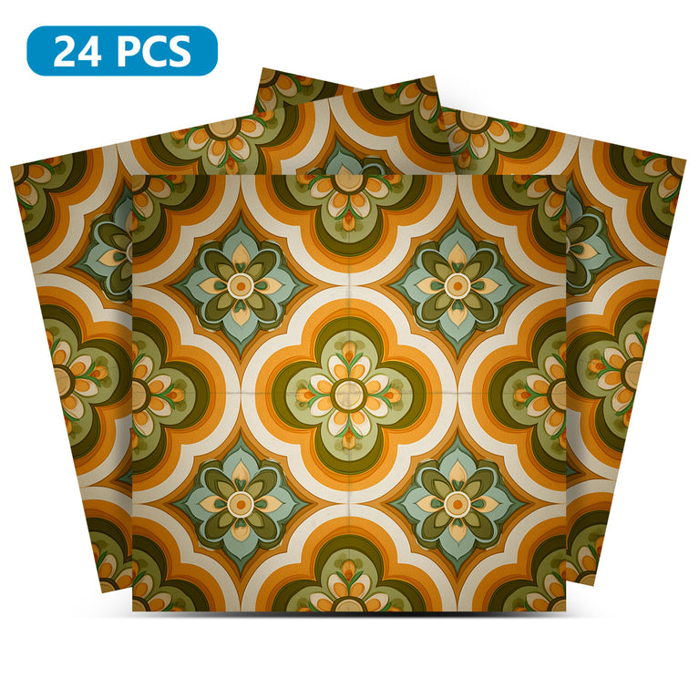 Heritage Floral Medallion Backsplash Tile Stickers, Retro Botanical Arabesque Tile - C189