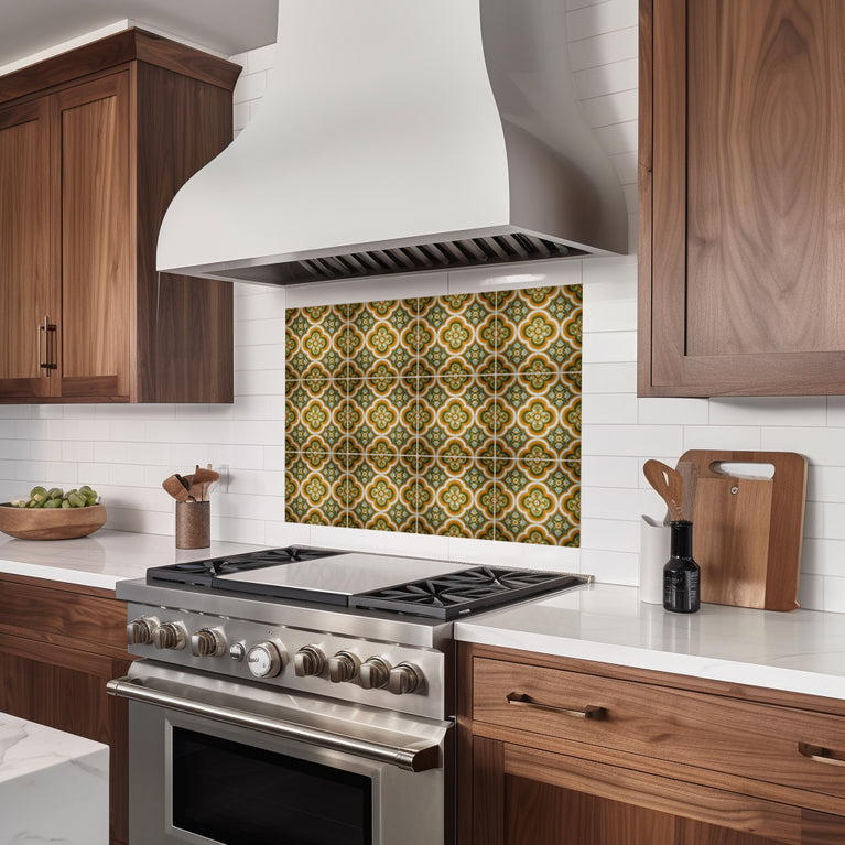 Heritage Floral Medallion Backsplash Tile Stickers, Retro Botanical Arabesque Tile - C189