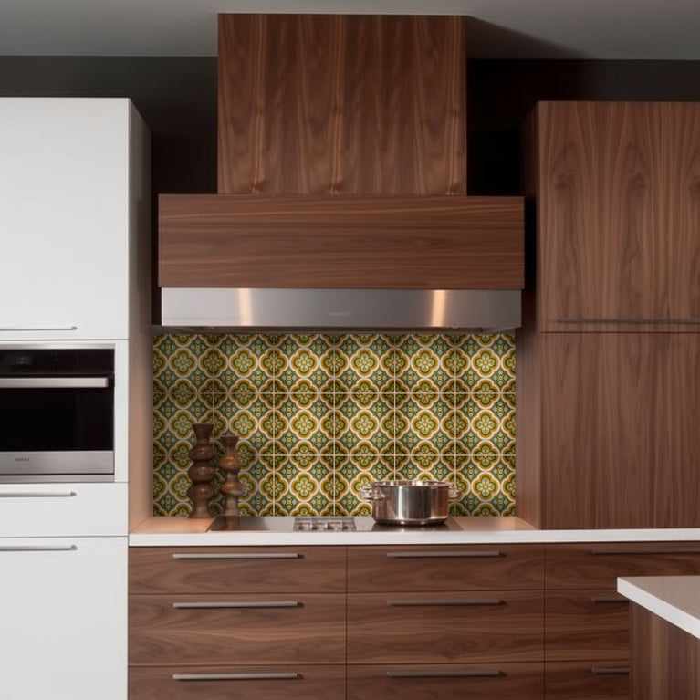 Heritage Floral Medallion Backsplash Tile Stickers, Retro Botanical Arabesque Tile - C189