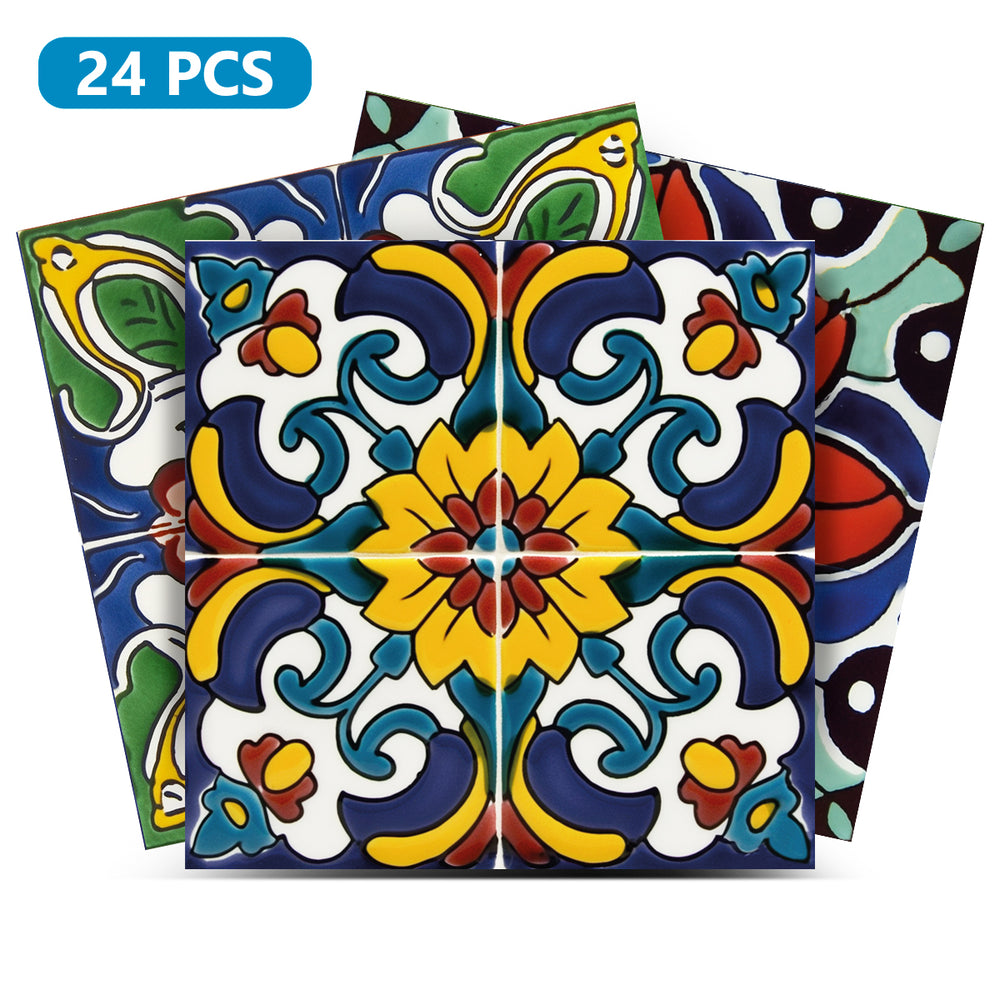 Floral Vintage Colorful Retro Design Peel And Stick Tile Stickers Model - C18