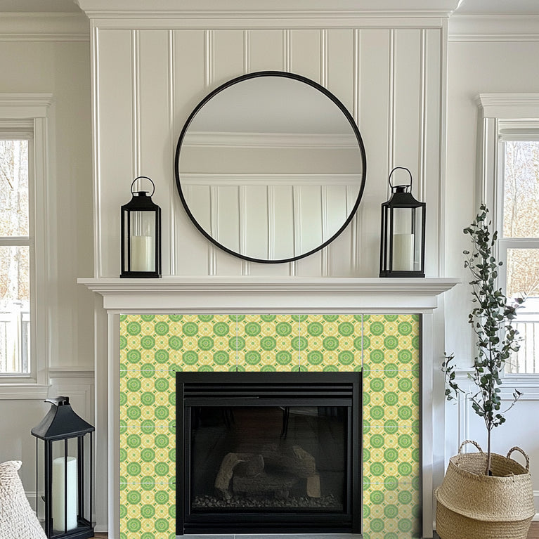 Emerald Garden Floral Medallion Backsplash Tile Stickers, Vintage Bloom Peel And Stick Vinyl Decals - C190