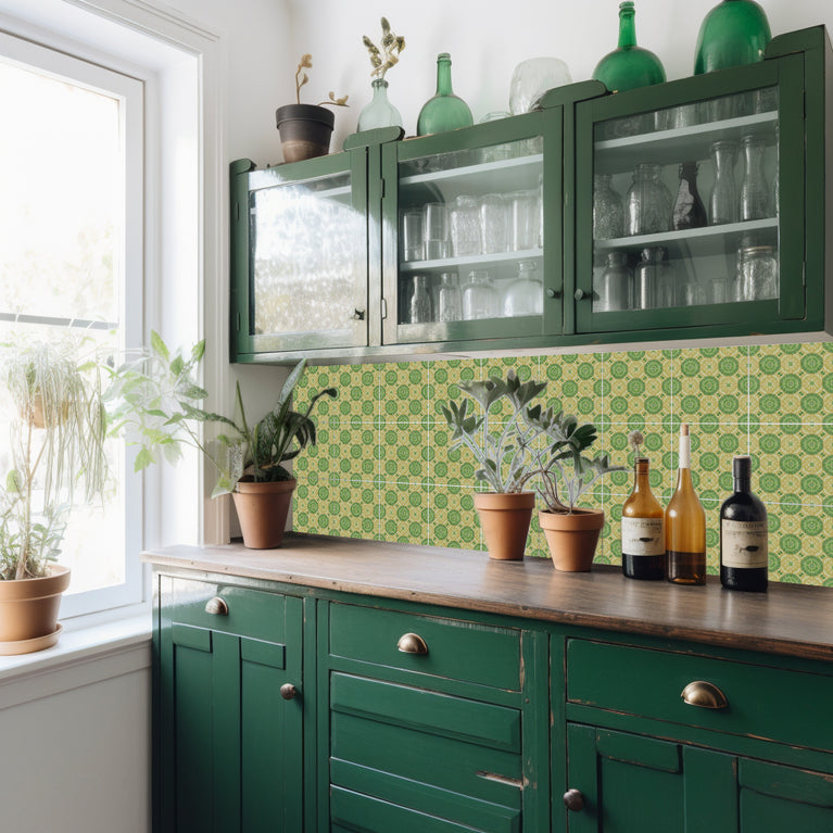 Emerald Garden Floral Medallion Backsplash Tile Stickers, Vintage Bloom Peel And Stick Vinyl Decals - C190