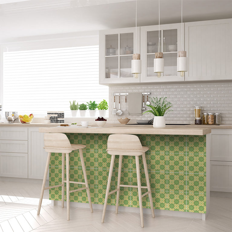 Emerald Garden Floral Medallion Backsplash Tile Stickers, Vintage Bloom Peel And Stick Vinyl Decals - C190