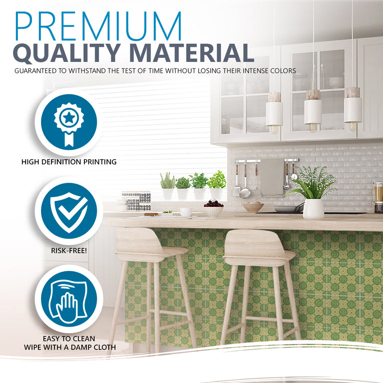 Emerald Garden Floral Medallion Backsplash Tile Stickers, Vintage Bloom Peel And Stick Vinyl Decals - C190