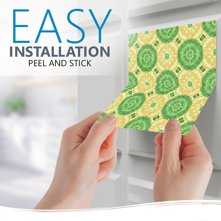 Emerald Garden Floral Medallion Backsplash Tile Stickers, Vintage Bloom Peel And Stick Vinyl Decals - C190