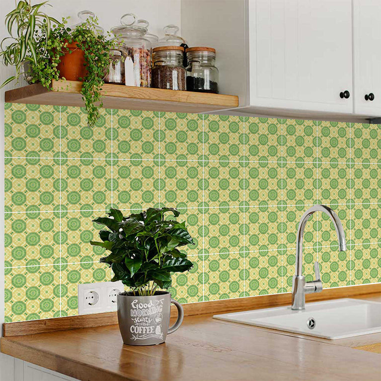 Emerald Garden Floral Medallion Backsplash Tile Stickers, Vintage Bloom Peel And Stick Vinyl Decals - C190