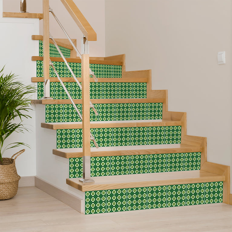 Emerald Garden Bloom Backsplash Tile Stickers – Vibrant Green Floral Botanical Peel and Stick Wall Tiles - C191