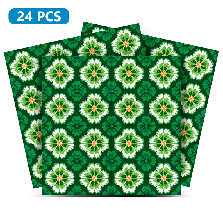 Emerald Garden Bloom Backsplash Tile Stickers – Vibrant Green Floral Botanical Peel and Stick Wall Tiles - C191