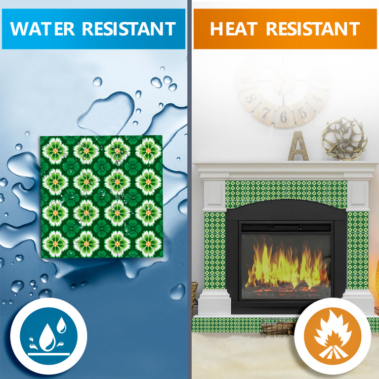 Emerald Garden Bloom Backsplash Tile Stickers – Vibrant Green Floral Botanical Peel and Stick Wall Tiles - C191