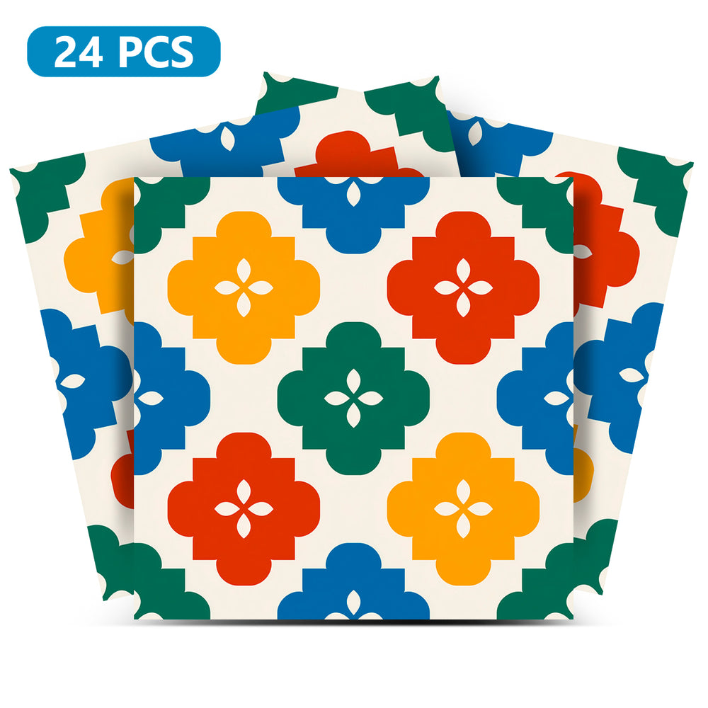 Vintage Moroccan Floral Tile Backsplash Stickers – Colorful Geometric Flower Pattern - C193