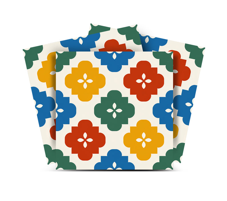 Vintage Moroccan Floral Tile Backsplash Stickers – Colorful Geometric Flower Pattern - C193