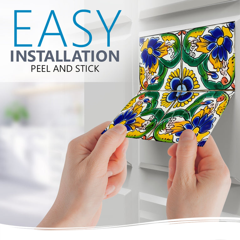 Floral Vintage Colorful Peel And Stick Tile Stickers Model - C25