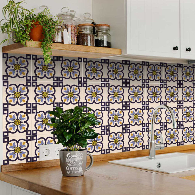 Purple and Brown flower shaped pattern easy to install Tile Stickers Model - C31