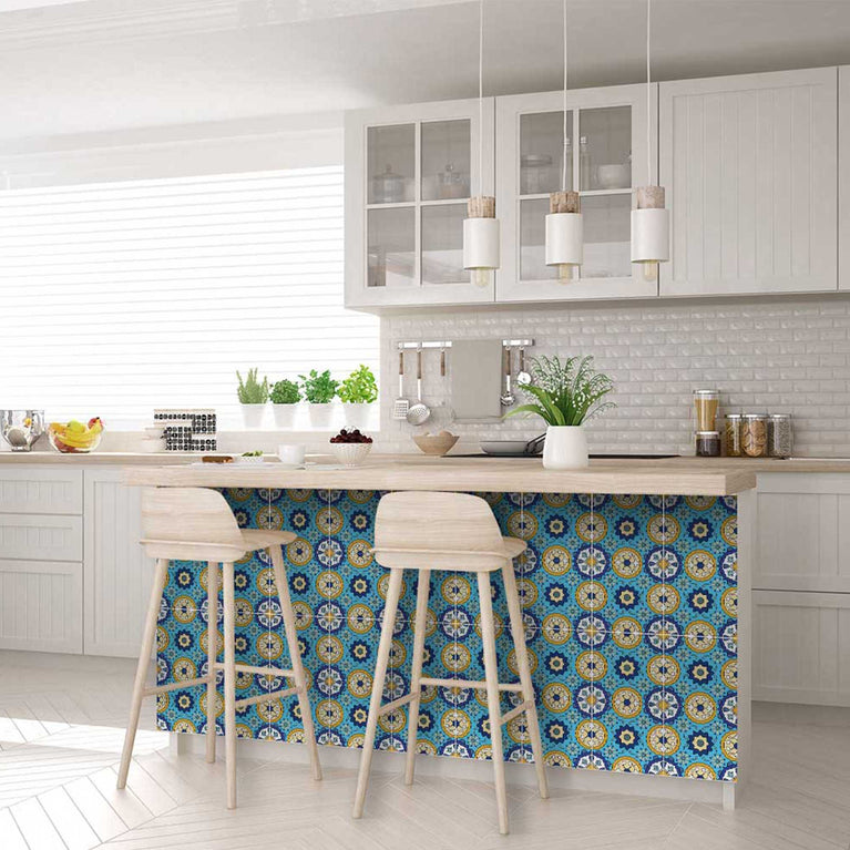 Connecting pattern Blue and Yellow backsplash peel and stick Tile Stickers Model - C42