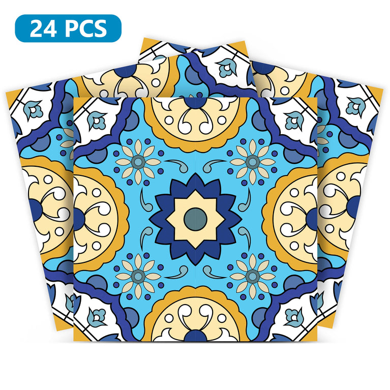 Connecting pattern Blue and Yellow backsplash peel and stick Tile Stickers Model - C42