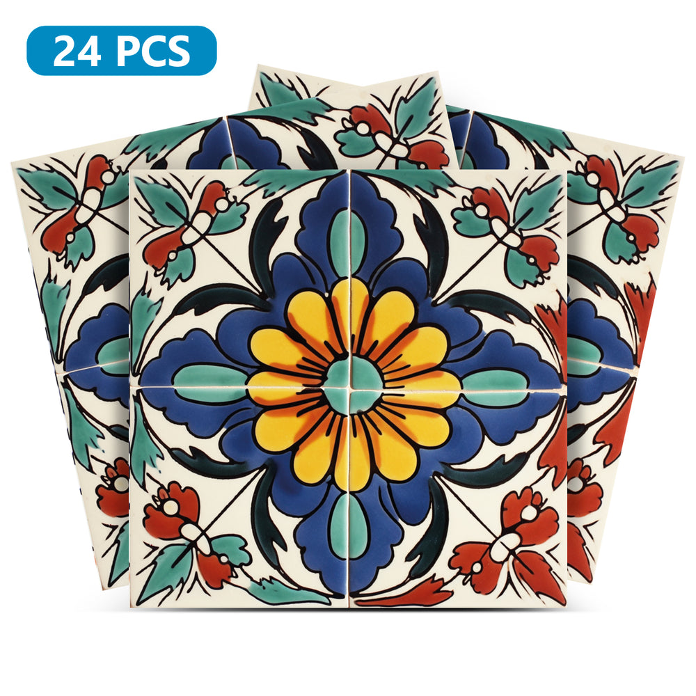 Floral Vintage Colorful Retro Design Peel And Stick Tile Stickers Model - C71