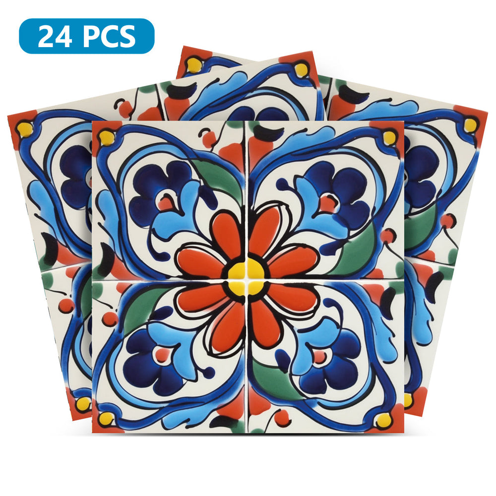 Floral Vintage Colorful Retro Design Peel And Stick Tile Stickers Model - C73