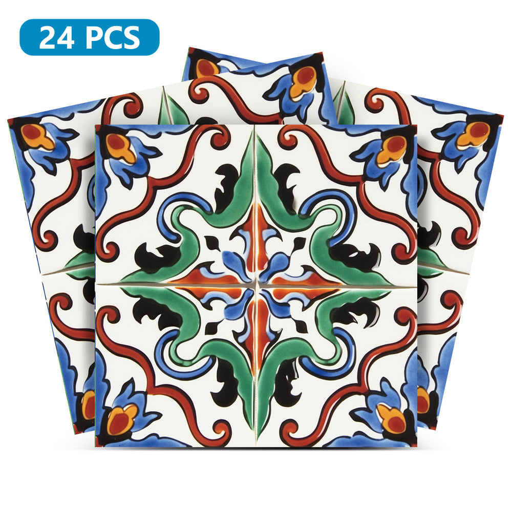 Floral Vintage Colorful Retro Design Peel And Stick Tile Stickers Model - C76