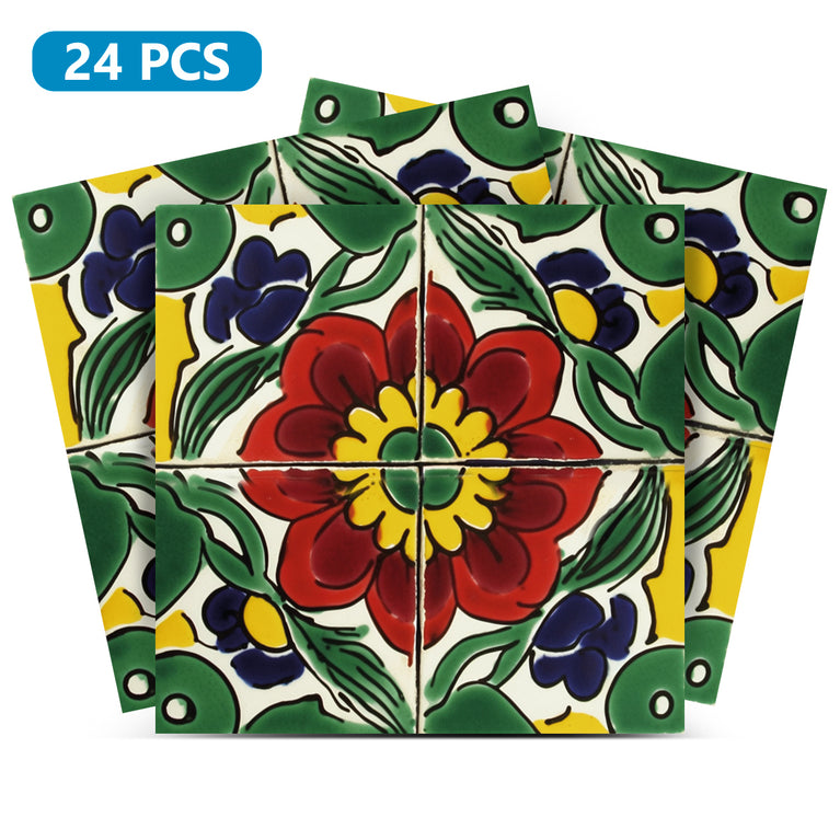 Floral Vintage Colorful Retro Design Peel And Stick Tile Stickers Model - C80