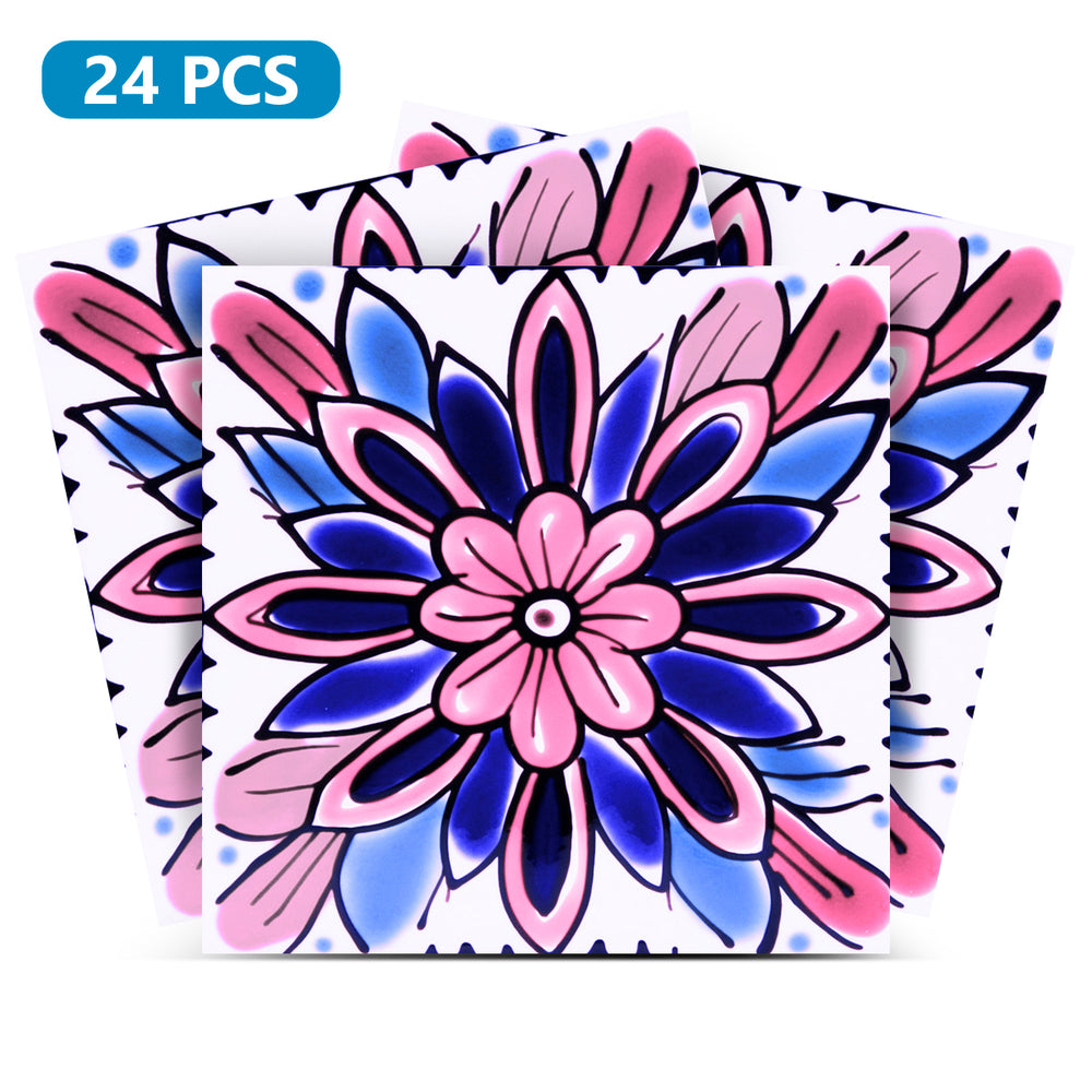 Floral Vintage Pink Blue Colorful Design Tile Stickers Decorative DIY Home Tiles Model - C82